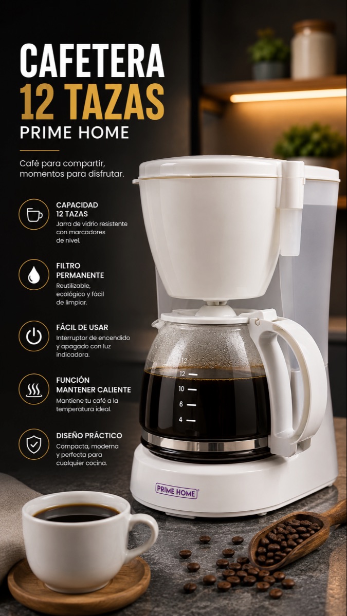 CAFETERA ELECTRICA 12TZ PRIME HOME BLANCA