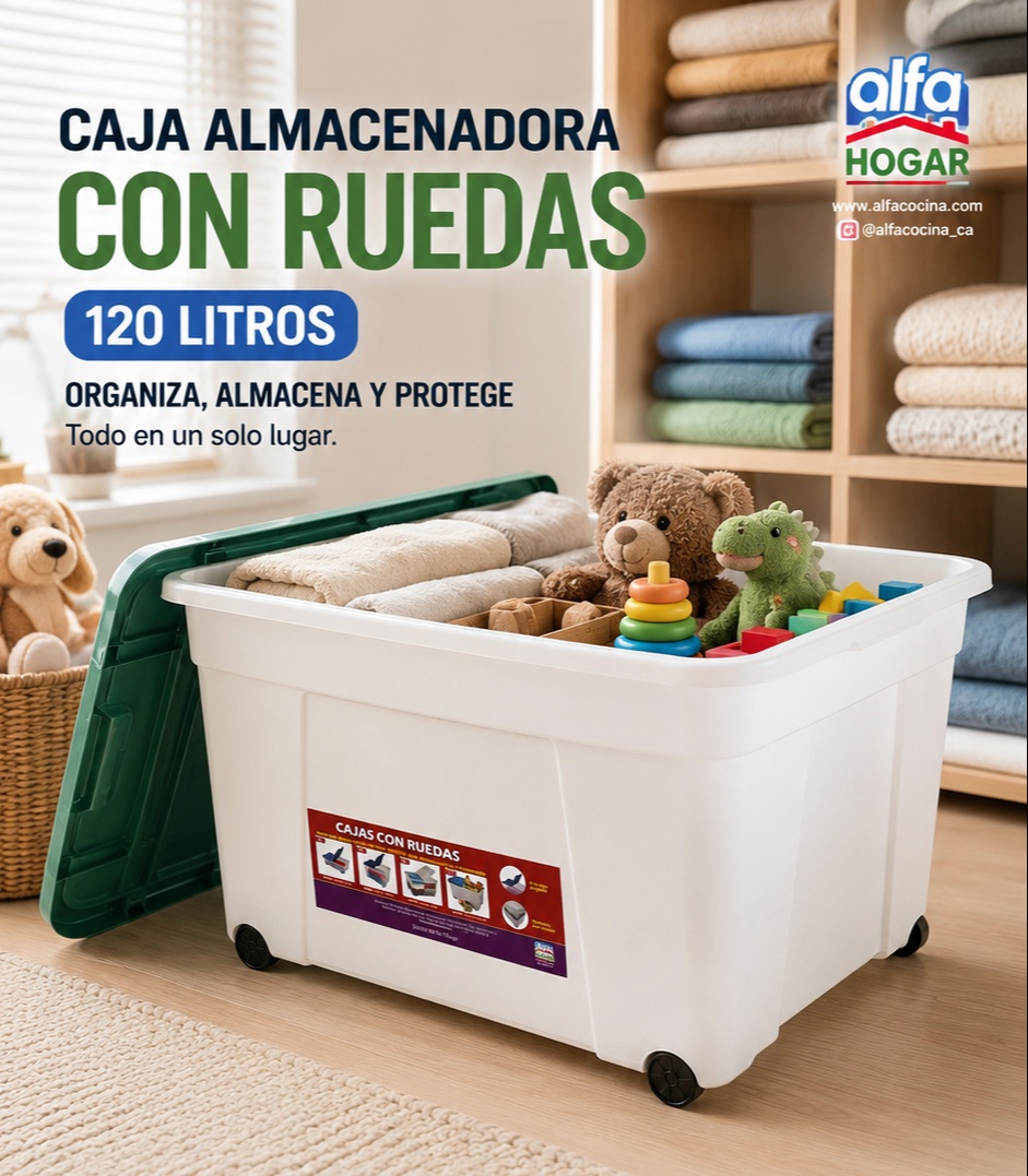 CAJA PLASTICA 120LT ALFA CON RUEDAS