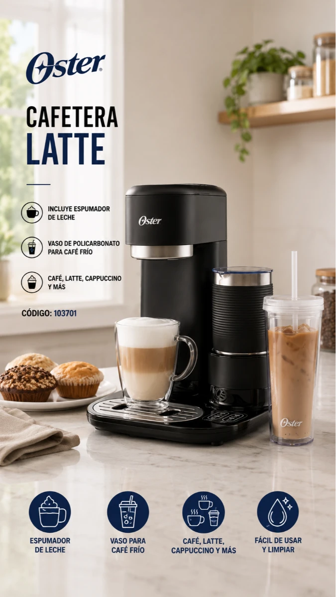 CAFETERA LATTE C/ESPUMA 4EN1 OSTER