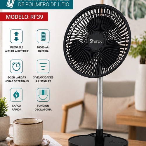 VENTILADOR RECARGABLE 8PULG RF/F39  PEDESTAL  ROCC