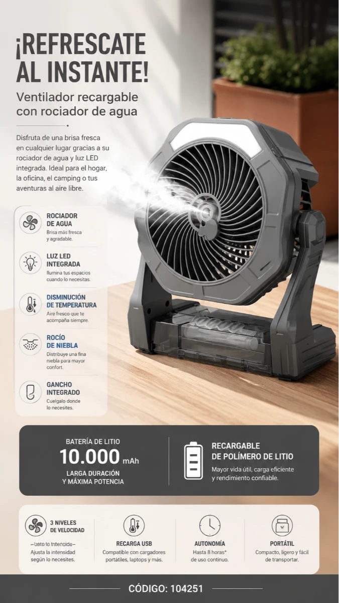 VENTILADOR RECARGABLE C/AGUA ROCCIA