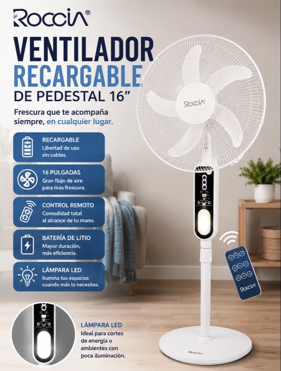 VENTILADOR RECARGABLE  16PULG ROCCIA
