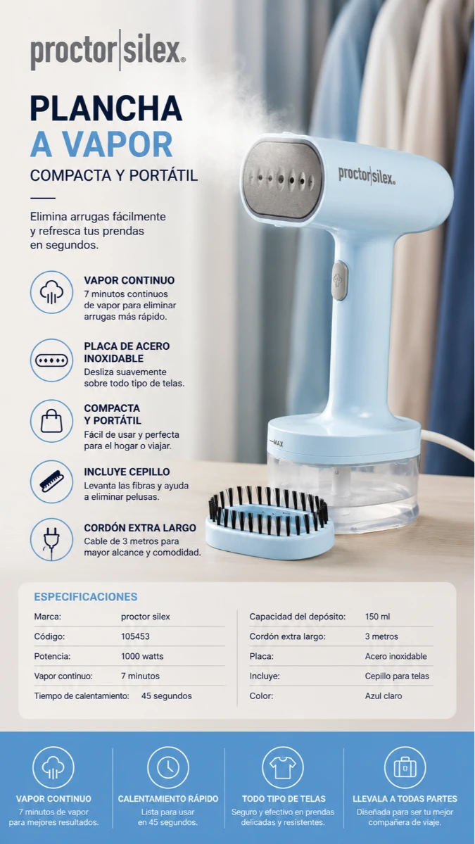 VAPORIZADOR PRENDAS PROCTOR 1200W