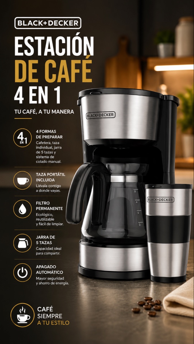 CAFETERA ELECTRIC. 4 EN 1 BLACK DECKER CM0755S
