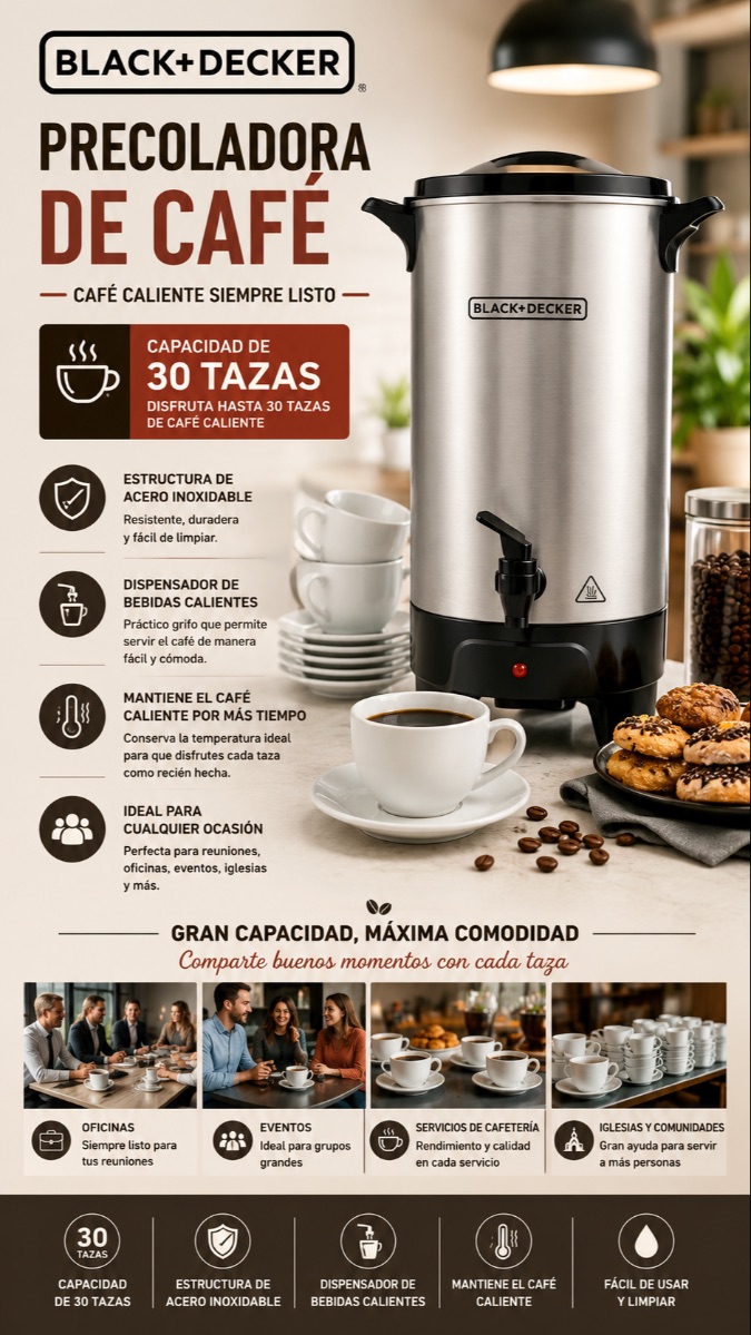 CAFETERA PERCOLADORA 30TZS BLACK AND DECKER