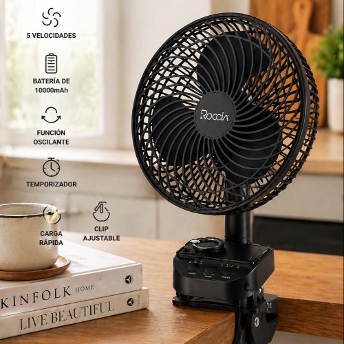 VENTILADOR RECARGABLE CLIP BAT/EXTRAIBLE  ROCCIA RF62
