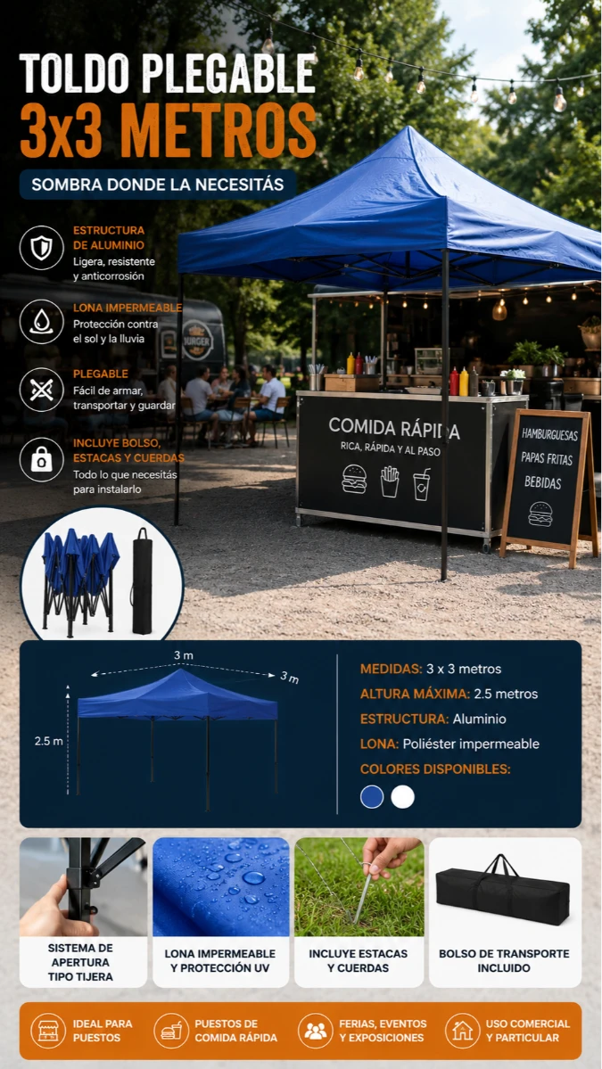 TOLDO PLEGABLE AZUL 3X3 VR3X3  BASIC LIVING