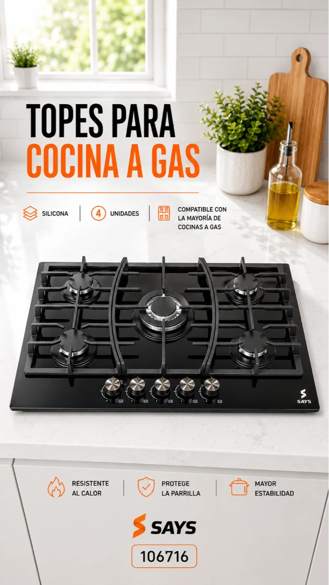 TOPE COCINA 5 HORN. GAS 76CM A/INOX. RF/501TVBK    SAYS
